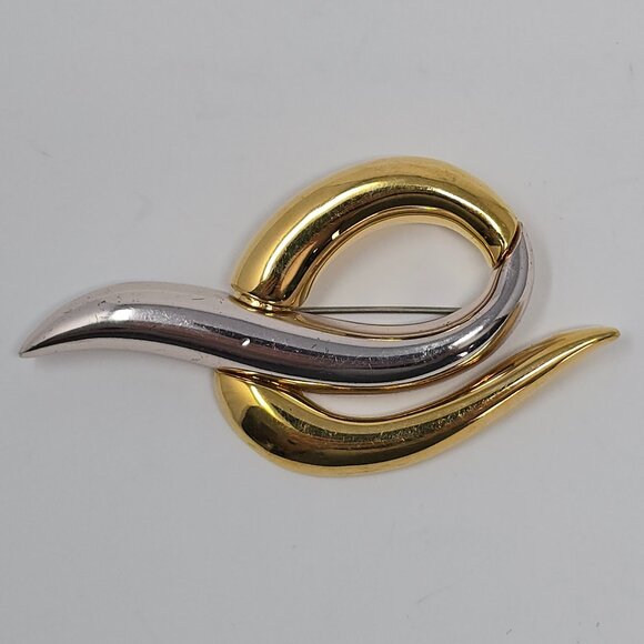 Vintage Monet Abstract Gold and Silver Two Tone Swirl Statement Brooch Pin - Picture 3 of 13